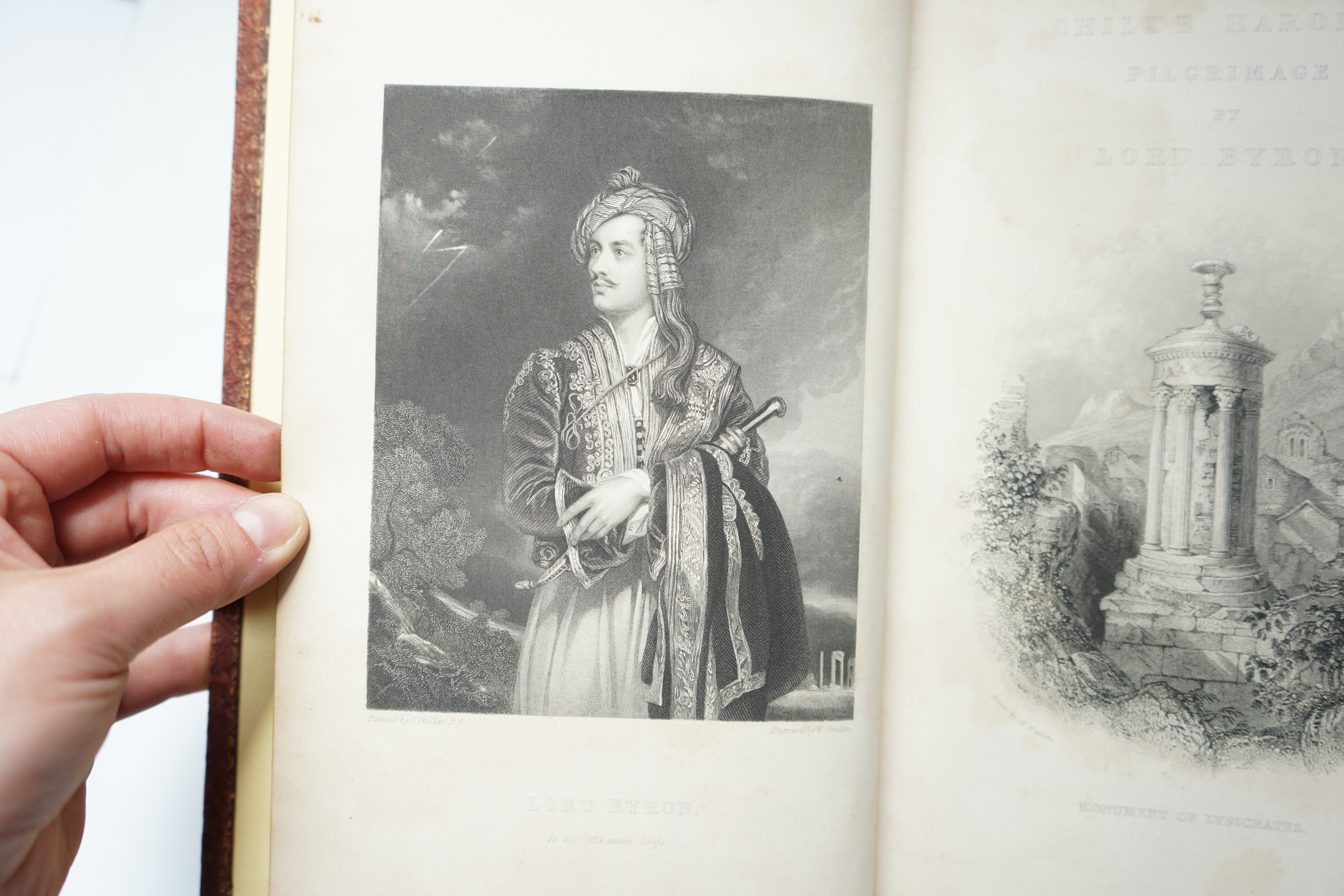 Byron, George Gordon Noel, Lord - Childe Harold’s Pilgrimage, with portrait frontis, engraved title and 60 vignettes by the brothers Finden, folding map at end 8vo, rebacked gilt tooled calf, endpapers renewed, John Murr